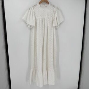 Sonnet James Ava White Textured Cotton Maxi Dress Flutter Sleeves Size Small